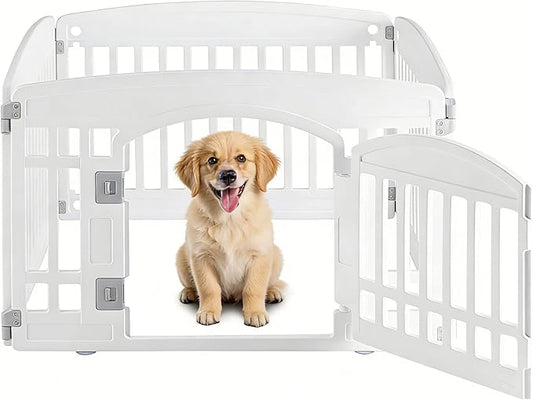 Simple Deluxe 24" 4-Panel Dog Playpen, Durable Pet Playpen with Secure Locking Door for Puppies & Small/Medium Dogs, Portable & Foldable Pet Fence, White