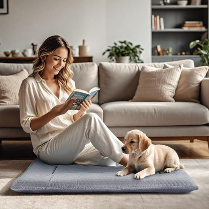Dog Bed Mat,Crate Pad Reversible,Soft Kennel Pad, Washable Dog Crate Mat (Cool and Warm),Pet Sleeping Mattress for Small Medium Dogs XB009 (48''x30'',Grey)