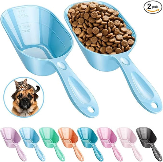 Pet Food Scoop 2 Pack, Dog Cup Capacity Cat Food Scooper With Measuring Lines For Dog, Puppy and Cat Coffee Bean, Flour Scoop Light Bule