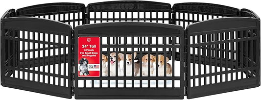 IRIS USA Dog Playpen 24" 8-Panel Dog Playpen – Large Puppy Playpen Indoor, 83.5 x 83.5 x 24, Spacious Dog Play Pen Indoors for Multiple Puppies/Small Dogs, Pet Fence, Black