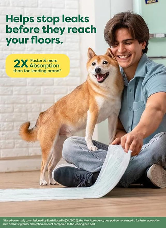 Earth Rated Puppy Pads, Max Absorbency Pee Pads for Dogs, Absorbs 2X Faster & 2X More, Leak Prevention, Potty Training, Fragrance-Free, Unscented, 3XL, 36” x 36”, 24 Count
