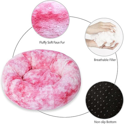 Calming Dog Bed for Big Dogs, 39'' Round Anti-Anxiety Warm Fluffy Plush Faux Fur Bed, Soft Anti-Slip Donut Washable Big Pet Bed, Cozy Big Dogs Bed, Fits up to 100 lbs Pets