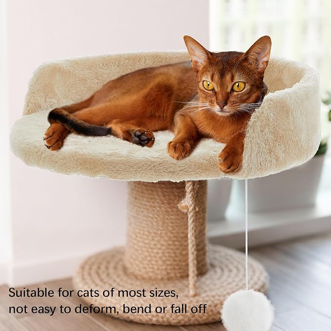 Dansydaisy 2 Pcs 13.39 Inches Semi Edged Cat Tree Replacement Parts Cat Tree Tower Accessories with Hanging Elastic Strings Pom Pom Toys and M8 Screw for Platform Perch Shelves(Creamy White)