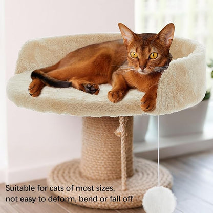 Dansydaisy 2 Pcs 13.39 Inches Semi Edged Cat Tree Replacement Parts Cat Tree Tower Accessories with Hanging Elastic Strings Pom Pom Toys and M8 Screw for Platform Perch Shelves(Creamy White)