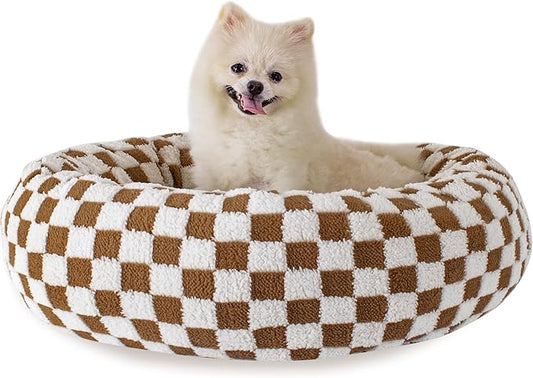23 Inch Calming Dog Bed for Small Dogs Cats, Kitty Puppy Round Anti-Anxiety Warm Bed, Soft Cozy Anti-Slip Donut Washable Pet Bed, Fits up to 30 lbs Pets