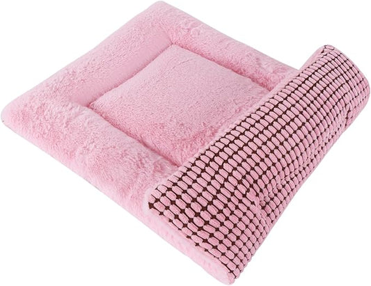 Reversible Dog Bed Mat with Plush and Corn Velvet,Soft Warm Pet Cushion, Dual Purpose Washable Sleeping Mattress Bed for Small Medium Large Dog and Cat XB004 (48"*30", Pink)