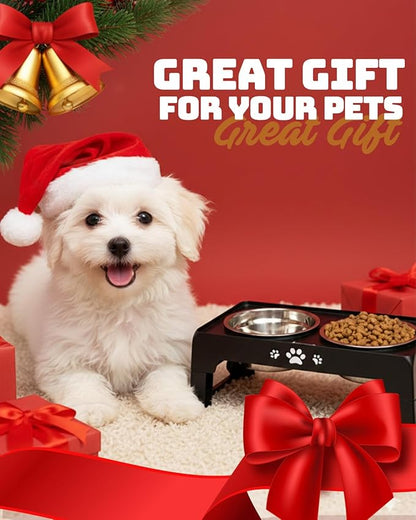Elevated Dog Bowls for Small Dogs and Cats, Dog Feeder with 2 Thick 5.5" Stainless Steel Dishes, Non-Slip 2 Heights Adjustable to 2.6"-5.3"