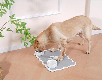 Ralxion Scalloped Dog Feeding Mat, Absorbent Mats for Dog Food and Water Bowl, Dispenser, Cute Elegant Aesthetic Grey Scallop Pet Placemat for Dogs, Cats, Puppy Accessories, 17" X 24”