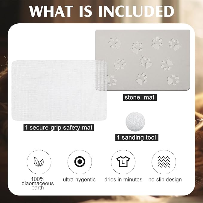 Valentine Dog Gift Stone Mat for Dog Bowl Diatomaceous Earth Absorbent Non Slip Cat Puppy Mat for Food and Water Quick Drying Easy to Clean Placemat for Bowl Dish(Light Gray,16 x 24 Inch)