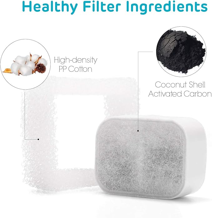 iPettie Replacement Filters for Tritone & Fiumi Ceramic Pet Water Fountain, 8PCS Carbon Filters and 4PCS Foam Filters