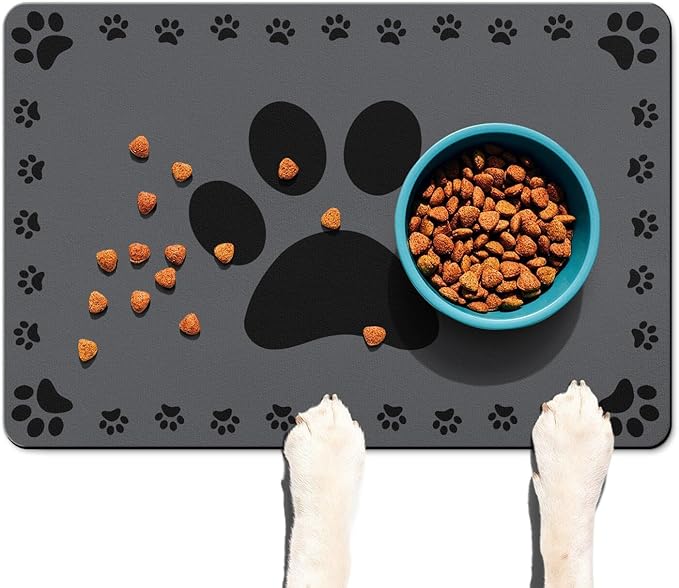 Dog Food Mats for Floor, Absorbent Pet Food Mat - Cat Feeding Mat Quick Dry Dog Bowl Mats for Water Pet Supplies Feeding Placemat 16" x 24" Grey