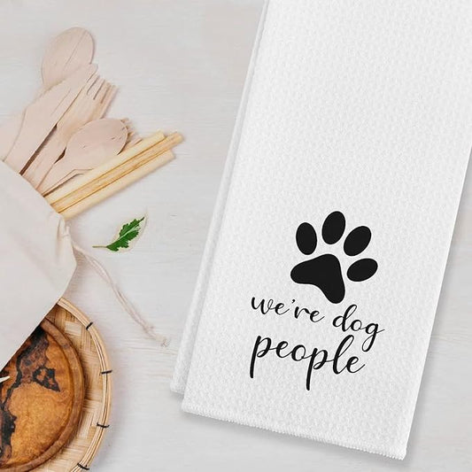 EIONEY We're Dog People Funny Paw Kitchen & Tea Towels, Dish Cloth Flour Sack Hand Towel for Farmhouse Decor, 24 X 16 Inches Cotton Dishcloths, Dog Lovers Owners Gifts
