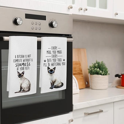 Funny Siamese Cat Kitchen Towels, Siamese Cat Mom Lady Lovers Gifts for Women Hand Towels, Gifts for Pet Lovers Dishcloths Dish Towel for Kitchen 16x24 Inches Set of 2