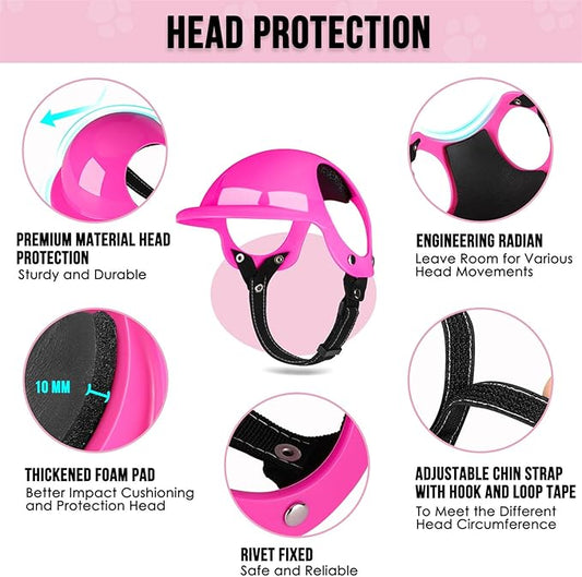 SlowTon Dog Helmet and Goggles - UV Protection Doggy Sunglasses Dog Glasses Pet Motorcycle Helmet Hat with Ear Holes Adjustable Belt Safety Hat for Small Medium Large Dogs Puppy Riding (Pink, S)