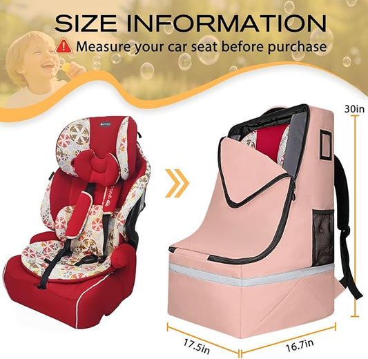LARIPOP Car Seat Travel Bag for Airplane Gate Check Approved, Padded Backpack with Adjustable Straps, Reflective Strips & Protective Feet for Infant Convertible Booster Seats, Flesh