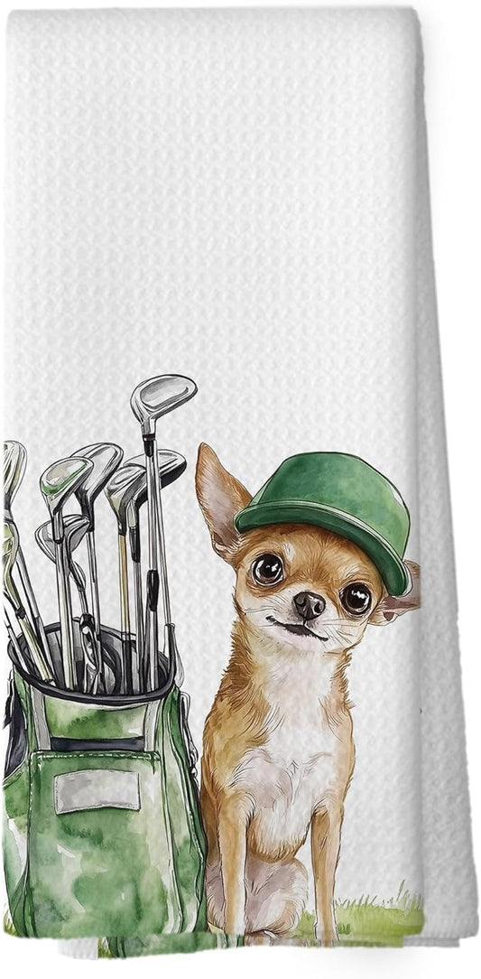 Golf Dog Kitchen Towels - Chihuahua Dish Towels, Sports Gifts, Pet Golf Club Decorative Absorbent Dishcloths Hand Towels for Kitchen Gym Spa Decor 16x24 Inches