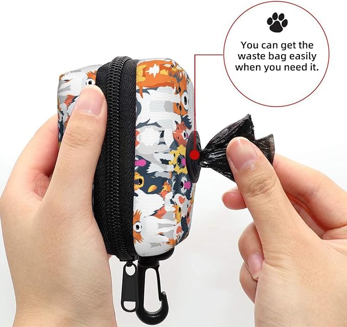Dog Poop Bag Holder for Leashes - Lightweight Pet Waste Bags Dispenser Doggy Zippered Pouch for Puppy Walking Accessories(Cute Puppy Dog)