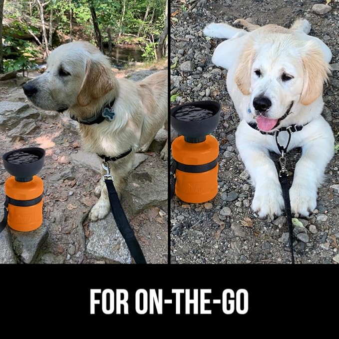 GORILLA GRIP Dog Water Bottle, Portable Water Bowl Dispenser for Dogs, 12 oz Leak Proof Pet Travel Squeeze Bottles, Food Grade Silicone, To Go Puppy Essentials, Hiking Camping Trip Accessories, Orange