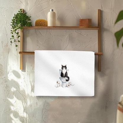 Funny Tuxedo Cat Hand Towels Set of 2, Gifts for Tuxedo Cat Owners Lovers Women Men, Cute Kitten Pet Decor for Bathroom, Funny Pet Lovers Toilet Hand Towels for Bathroom Washroom,16x24In