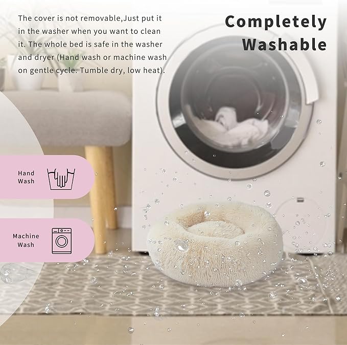 Small Dog Bed White Cream,Calming Dog Bed for Small Dogs,19 inches Donut Fluffy Pet Beds,Anti Anxiety Round Fits up to 10 lbs Soft Warm Pets Beds for Puppy Dogs Indoor