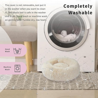 Small Dog Bed White Cream,Calming Dog Bed for Small Dogs,19 inches Donut Fluffy Pet Beds,Anti Anxiety Round Fits up to 10 lbs Soft Warm Pets Beds for Puppy Dogs Indoor
