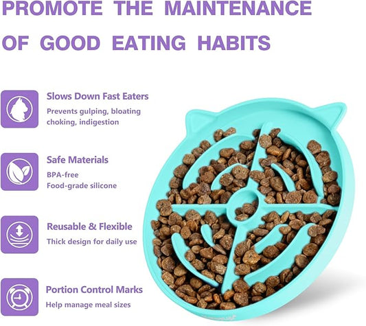 MateeyLife 2 Pcs Silicone Slow Feeder Cat Bowl, Puzzle Feeder Cat Food Dish, Non-Slip Silicone Bowl for Cats, Suitable for Dry and Wet Foods, Puppy Bowls to Slow Down Eating, Prevent Overeating