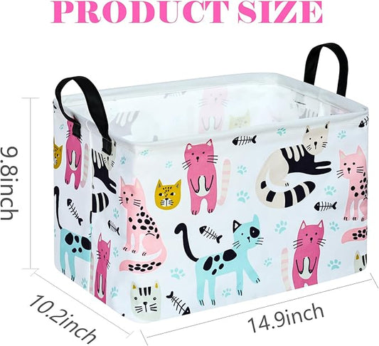 Rectangle Gift Storage Basket Home Shelf Storage Basket Organizer Box Clothes Laundry Hamper Nursery Basket Laundry Basket with Handles (Cat)