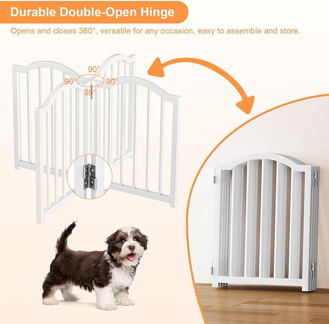 Snughome 2 Pack Short Dog Gate Indoor, 16" High Freestanding Small Dog Gates with Support Feet, Expand Up to 48’’Wide Foldable Pet Gate for Doorway, 8 Panel Pet Door Pet Fence for Puppy, White