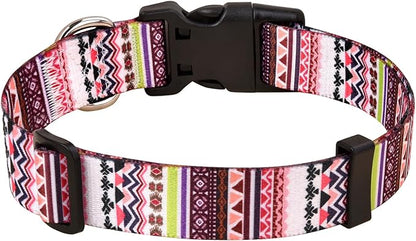 Dog Collar with Bohemia Floral Tribal Geometric Patterns - Soft Ethnic Style Collar Adjustable for Small Medium Large Dogs(Pink Bohemia,S)