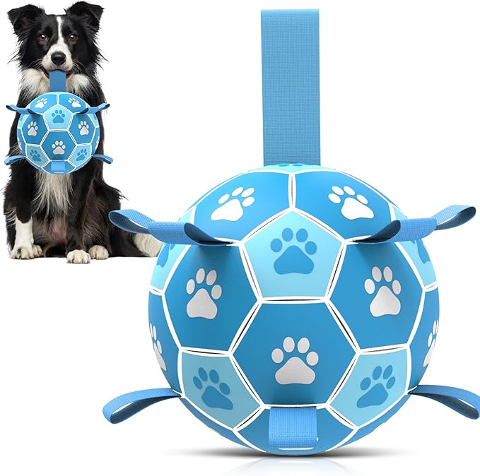 QDAN Dog Toy Balls, Premium Dog Soccer Ball with Straps, World Cup Dog Toys, Outdoor Dog Toys, Pet Training Soccer for Medium Large (6 Inch)