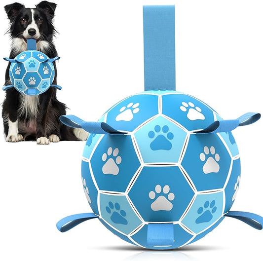 QDAN Dog Toy Balls, Premium Dog Soccer Ball with Straps, World Cup Dog Toys, Outdoor Dog Toys, Pet Training Soccer for Medium Large (6 Inch)