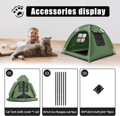 Portable Pet Tent House for Indoor & Outdoor Use - Easy Access Cat Nest Without Door Flap, Ideal for Cats, Puppies & Small Animals (Green)