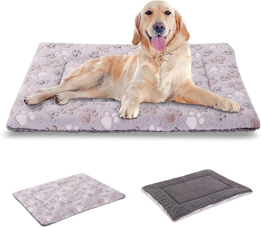 BBVAGSS Reversible Dog Crate Pad, Memory Foam Pet Bed Mat, Soft Warm Machine Washable Sleeping Kennel Mattress for Small Medium Dogs XH079 (36''x23''x1.6'',Grey Paw)