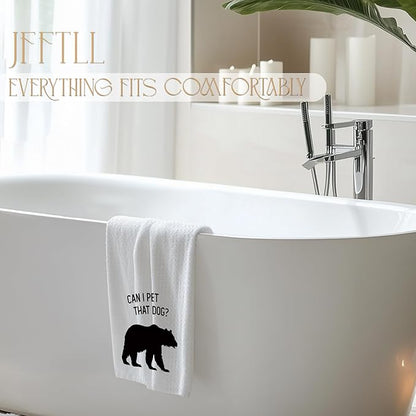 FFTLL Funny Bear Kitchen Towels, Gifts for Bear Wildlife Camping Lovers Dish Tea Towels for Kitchen Decor, Can I Pet That Dog Decorative Hand Towel for Bathroom, 16x24 Inch - White