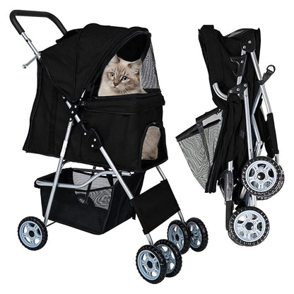 Dog Stroller for Small Dogs,Pet Stroller Strolling Cart 4 Wheels Folding Pet Gear Lightweight Waterproof with Storage Basket for Puppy Small Medium Dogs Cats for Travel,Black