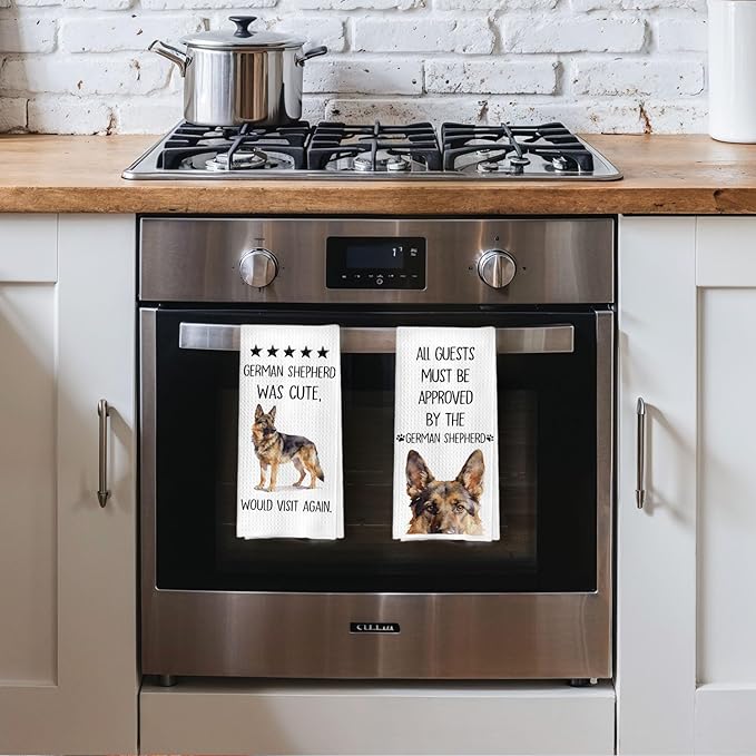 German Shepherd Towels - German Shepherd Gifts Decorative Waffle Dish Towels, Dog Gifts Hand Towel for Women, Dog Mama Gift Tea Towel, 16x24 Inch Set of 2