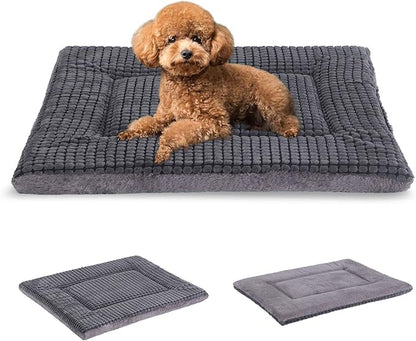 BVAGSS Reversible Dog Crate Pad, Memory Foam Pet Bed Mat, Soft Warm Machine Washable Sleeping Kennel Mattress for Small Medium Dogs XH079 (24''x18''x1.6'',Light Grey)