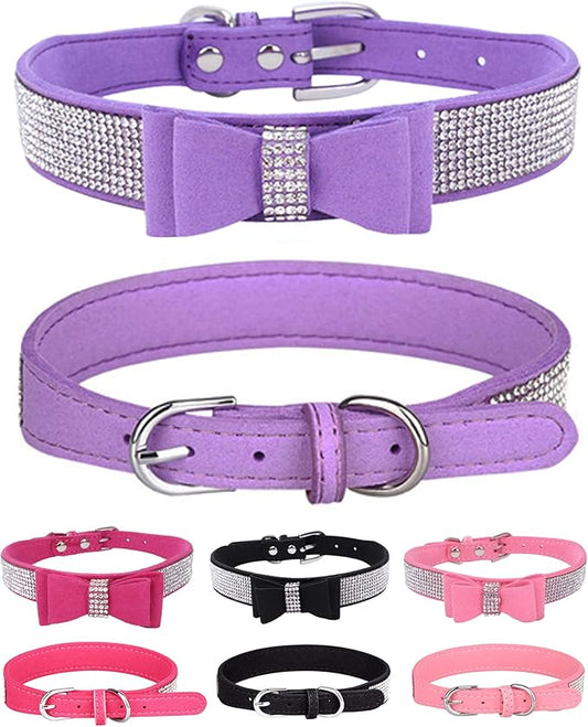 Bling Dog Collar for Small Medium Large Dogs, Crown Rhinestone Dog Collars for Girl and boy Dog, Diamond Puppy Collars, Adjustable Leather Suede SOFE Cat Collar (M(13"-15.4"/33CM-39CM), Purple3)