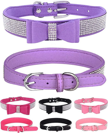 Bling Rhinestone Dog Collars for Small to Large Dogs, Adjustable Leather Suede SOFE Cat Collar (L(15"-18.1"/38CM-46CM), Purple)