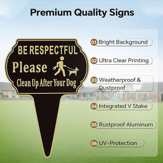 2 Pack Clean Up after Your Dog Signs Pick Up After Your dog sign 13.6"x9.6" with Integrated stake Double Side Printed- Be Respectful, No Dog Poop and Pee Stop Dogs from Pooping/Peeing On Your Lawn/Garden