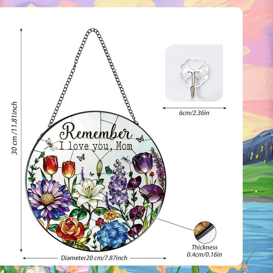 Stained Glass Window Hanging, 7.8″ Sun Catchers Gifts for Mom with Hook Indoor Window Decor, Suncatchers Hanging Ornaments Home Gardening Art Presents for Mom from Daughter Son