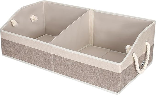 Large Dog Toy Basket With Handle, Foldable Dog Toy Box for Living Room Area, 28.5" Basket for Dog's Toys, Clothes, Organizers and Storage with Hard Board, Anti-slip for Pet Toys (Brown, Large)