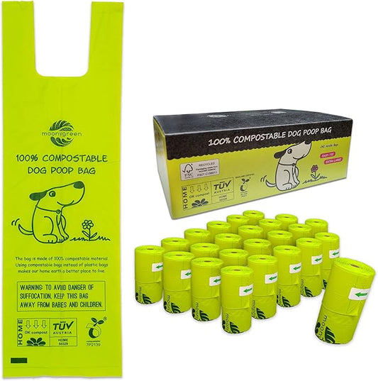Dog Poop Bag with Handles, Compostable Pet Waste Bags, Easy-Tie, Vegetable-Based Eco-Friendly, Unscented, Extra Thick, Leak Proof, Fits for Dogs and Cat Scoops, 240 Refill Bags, bulk pack