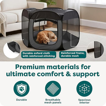 FurHaven Portable Pet Playpen for Dogs & Cats, Foldable, Indoor Kitten Playpen with Mesh Sides, Foldable, Pop Up Travel Dog Pen, X-Large, Green & Pink