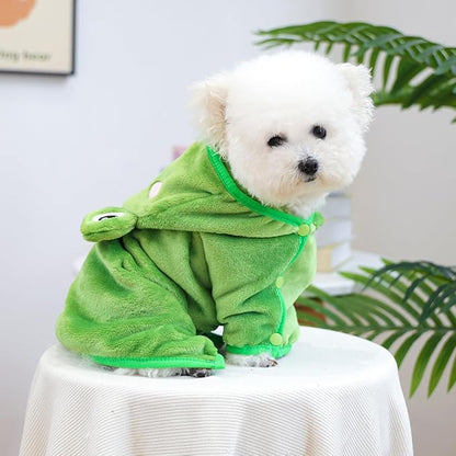 Dog Bathrobe with Hood Super Absorbent Soft Quick Drying Towel Wrap Adjustable Puppy Cat Bath Robe Towel for Cold Weather Beach Pool (Green Frog, Small)