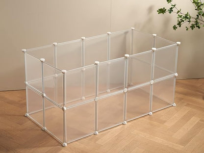 Transparent Clear Small Animal Playpen, Guinea Pig Cages, Puppy Dog Playpen, Pet Playpen, Rabbit Bunny Indoor Outdoor Fence Pen Enclosure, White Clear Plastic Playpen,12 X 12 Inch, 24 Panels