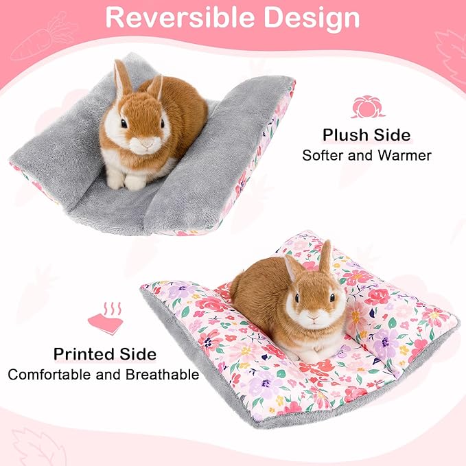 Rabbit Bed 15"X14"Thickened and Soft Bunny Bed Washable Cuddle Cushion Plush Mat Double-Sided Plush Small Pet Flop Mat Cotton Pillow for Rabbit