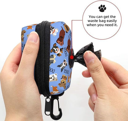 Dog Poop Bag Holder for Leashes - Lightweight Pet Waste Bags Dispenser Doggy Zippered Pouch for Puppy Walking Accessories(Cute Dog)
