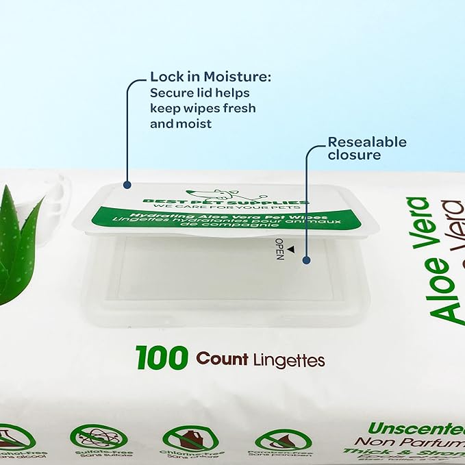 Best Pet Supplies 8" x 9" Large Unscented Dog Wipes - Cleaning and Deodorizing for Paws and Coat - Gentle Formula with Aloe Vera Vitamin E for Puppies and Cats - 400 Count