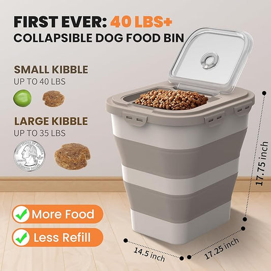 35-40 Lbs Airtight Dog Food Storage Container, Collapsible Dog Food Container with Lid, Wheels, Date Track, Large Pet food storage Container for Rice,Flour,Sugar,Dog Food Scoop,2PCS Containers